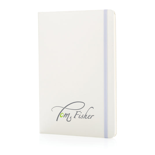 A5 plain hardcover sketchbook from XD Collection with black cover, open to blank pages, ideal for drawing and sketching.