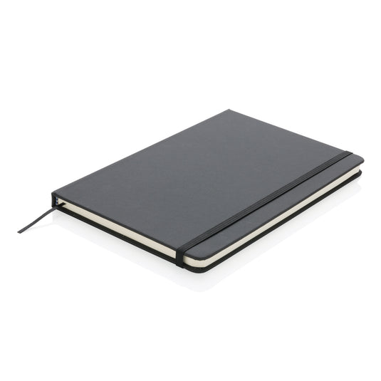 A hardcover A5 PU notebook from XD Collection with a sleek, black design and textured finish, suitable for writing and note-taking.