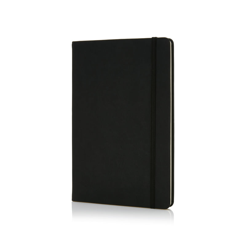 Load image into Gallery viewer, Deluxe hardcover PU A5 notebook from XD Collection with a sleek black cover and gold accents, perfect for writing and note-taking.
