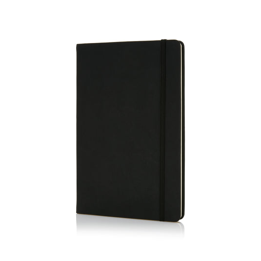 Deluxe hardcover PU A5 notebook from XD Collection with a sleek black cover and gold accents, perfect for writing and note-taking.