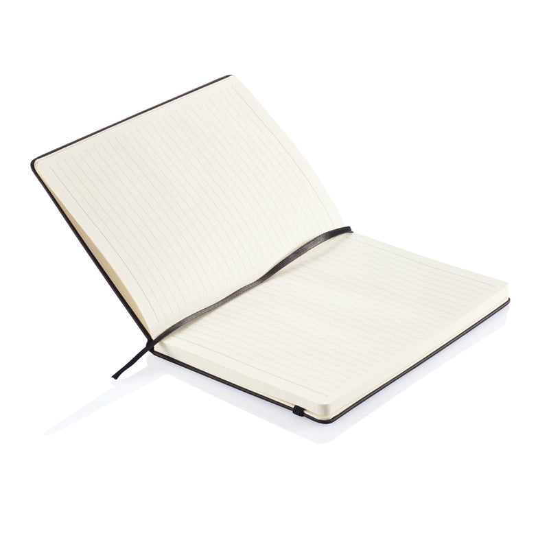 Load image into Gallery viewer, Deluxe hardcover PU A5 notebook from XD Collection with a sleek black cover and gold accents, ideal for writing and note-taking.
