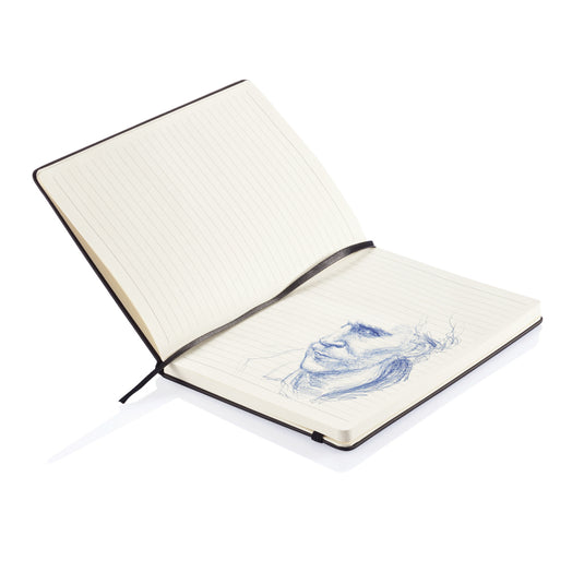 Deluxe hardcover PU A5 notebook from XD Collection featuring a sleek black design and smooth textured cover.