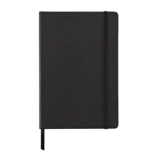 Deluxe hardcover PU A5 notebook by XD Collection with a sleek black cover and gold foil accents on the front.