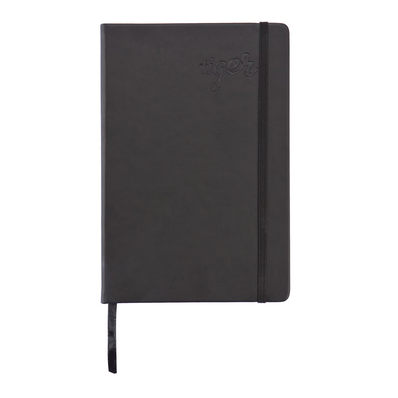 Load image into Gallery viewer, Deluxe hardcover PU A5 notebook from XD Collection with black cover and elastic closure, ideal for note-taking and journaling.

