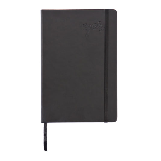 Deluxe hardcover PU A5 notebook from XD Collection with black cover and elastic closure, ideal for note-taking and journaling.