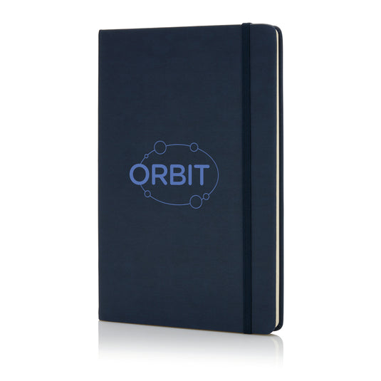 Deluxe hardcover PU A5 notebook by XD Collection with smooth black cover and interior pages, ideal for writing and note-taking.