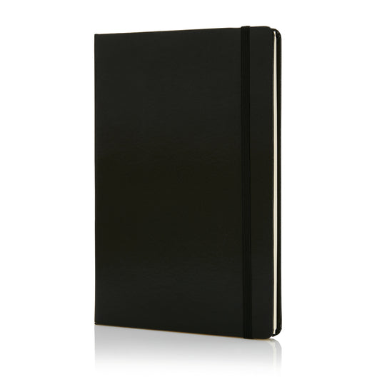 Deluxe hardcover A5 notebook from XD Collection with a sleek black cover, ideal for note-taking and personal journaling.