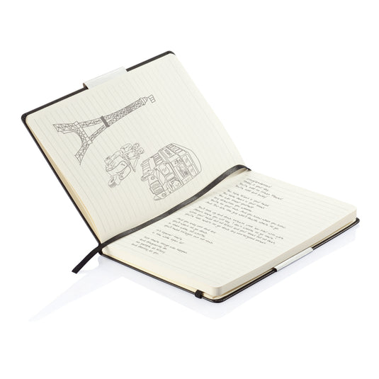 Deluxe hardcover A5 notebook from XD Collection with a sleek black cover, ideal for writing and note-taking.