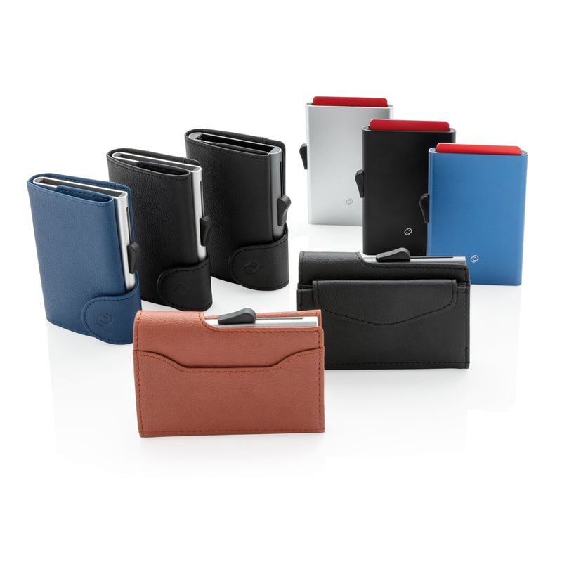 Load image into Gallery viewer, C-Secure aluminium RFID card holder with sleek design, compact travel bag for secure card storage and protection from digital theft.
