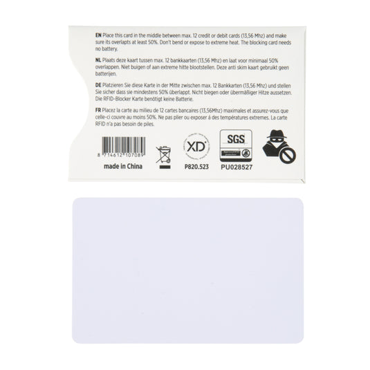 RFID shield card with active jamming chip from XD Collection for bags and travel to protect against skimming and unauthorized scanning.
