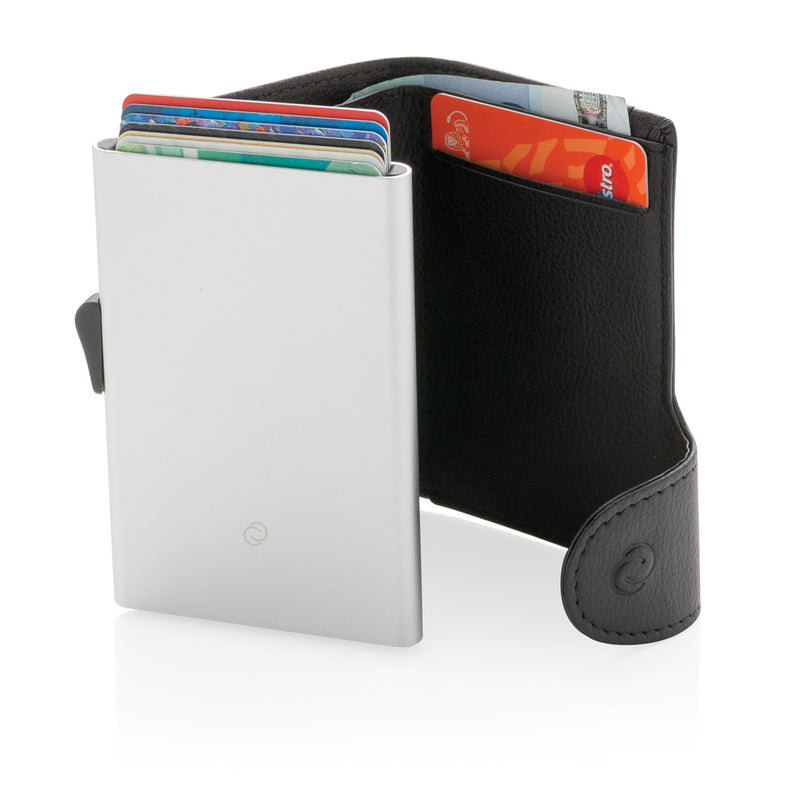Load image into Gallery viewer, C-Secure RFID card holder and wallet in black, compact travel accessory with multiple card slots and secure RFID blocking features.
