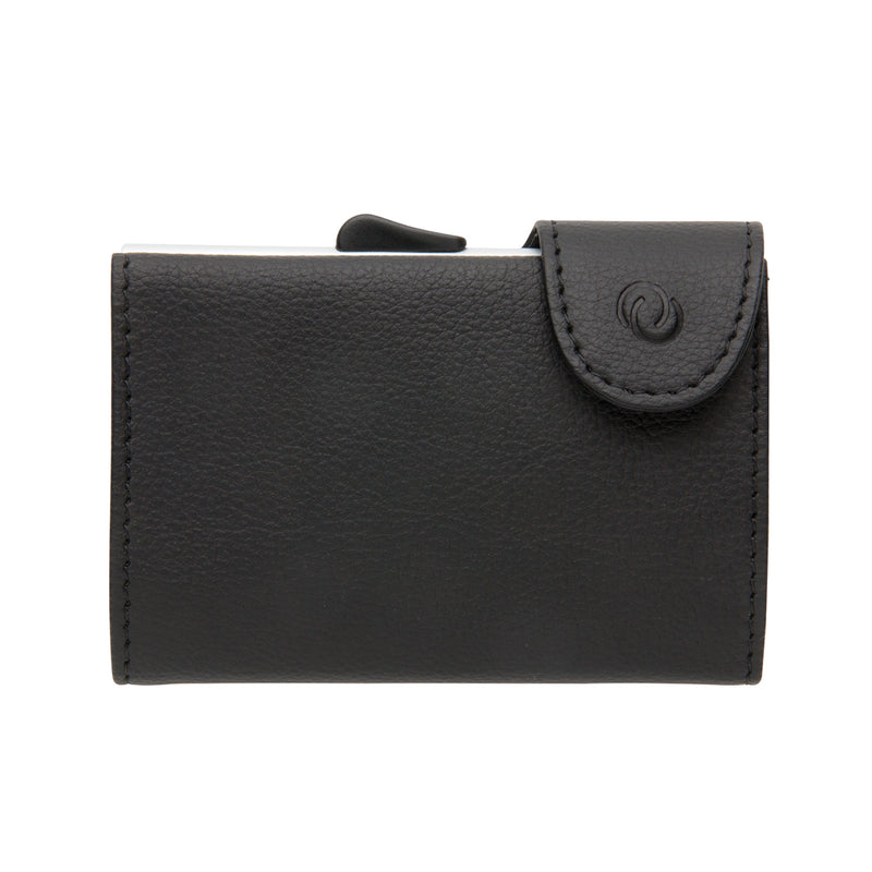 Load image into Gallery viewer, C-Secure RFID card holder and wallet in black, compact travel bag with multiple card slots and secure RFID blocking feature.
