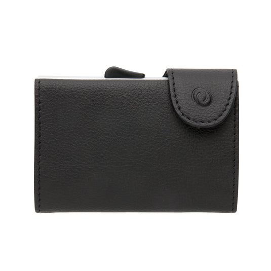 C-Secure RFID card holder and wallet in black, compact travel bag with multiple card slots and secure RFID blocking feature.