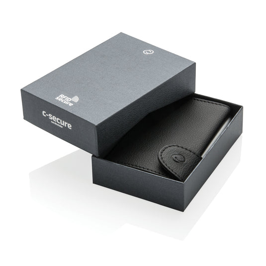 C-Secure RFID card holder and wallet with multiple card slots, made of durable material, designed for secure travel and everyday use.