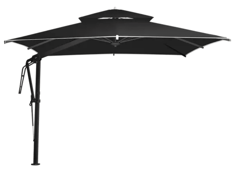 Load image into Gallery viewer, Fermob Pagoda 300x300cm cantilever outdoor parasol set in anthracite coal color with sturdy fabric canopy and base.

