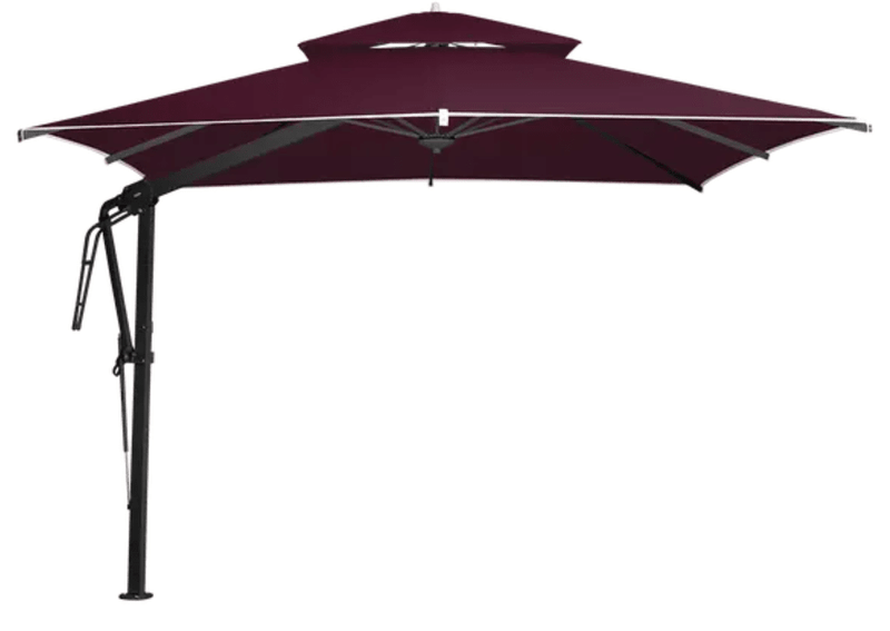 Load image into Gallery viewer, Fermob Pagoda 300x300cm cantilever outdoor parasol set with antracite and garnet fabric, ideal for shaded outdoor spaces
