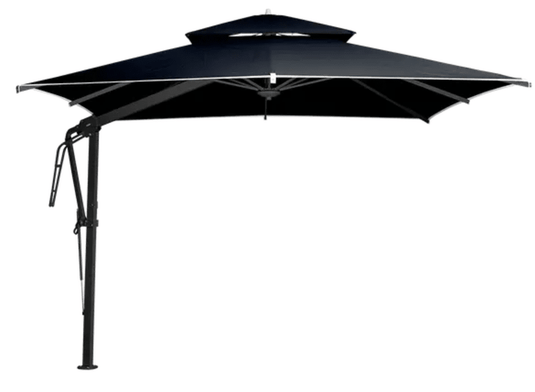 Fermob Pagoda 300x300cm cantilever outdoor parasol set in antracite and midnight blue with a sturdy frame and fabric canopy