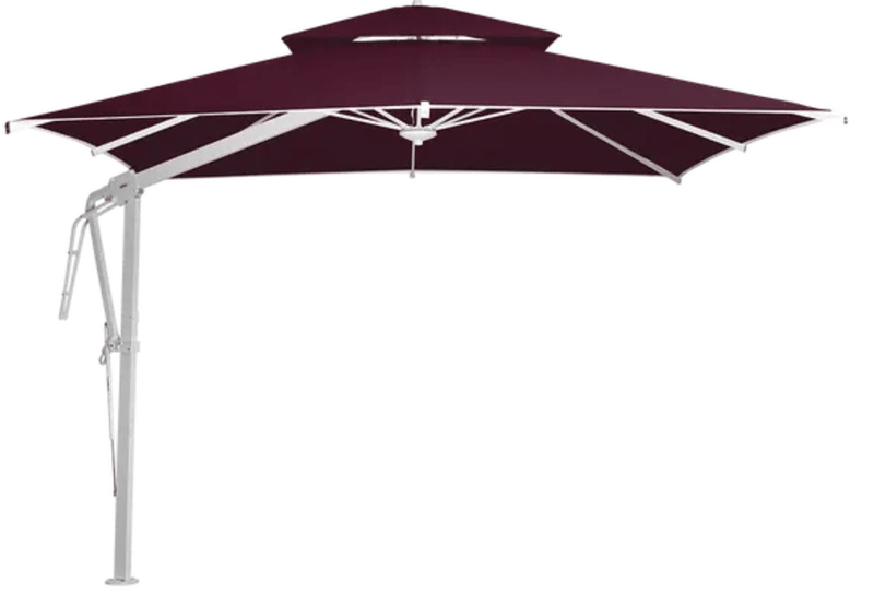 Load image into Gallery viewer, White Fermob Pagoda 300x300cm outdoor cantilever parasol set with sturdy fabric and modern design for patio shading.
