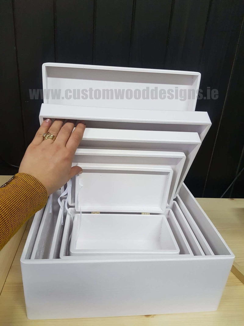 Load image into Gallery viewer, Wooden Boxes Hinged Lid - Various Sizes `Whole Set of 5 Painted Boxes Custom Wood Designs bedroom deco box box with lid white box wood wooden painted-boxes-21-cm-x-12-cm-x-9-5-cm-wooden-boxes-hinged-lid-various-sizes-53611576262999
