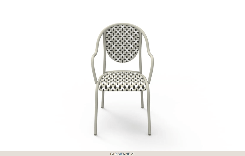 Load image into Gallery viewer, Parisienne 21 Chair Steel Chair - Custom Wood DesignsFermob Parisienne 21 steel bistro chair with a curved back and metal slats, ideal for outdoor use.Fermob Metal Chair Outdoor24575202231575White off green
