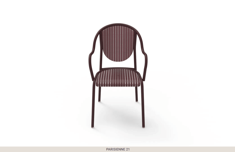 Load image into Gallery viewer, Parisienne 21 Chair Steel Chair - Custom Wood DesignsFermob Parisienne 21 steel outdoor bistro chair with curved back and armrests, suitable for garden or patio outdoor seating.Fermob Metal Chair Outdoor24575202198807Red&amp;Red

