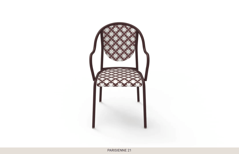 Load image into Gallery viewer, Parisienne 21 Chair Steel Chair - Custom Wood DesignsFermob Parisienne 21 steel outdoor bistro chair with a curved back and slatted seat in a vibrant finish.Fermob Metal Chair Outdoor24575201933271red white

