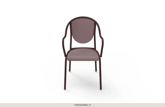 Parisienne 21 Chair Steel Chair - Custom Wood DesignsFermob Parisienne 21 steel bistro outdoor chair with a classic metal design and curved backrest, suitable for patio or garden use.Fermob Metal Chair Outdoor24575201800503Bordeaux