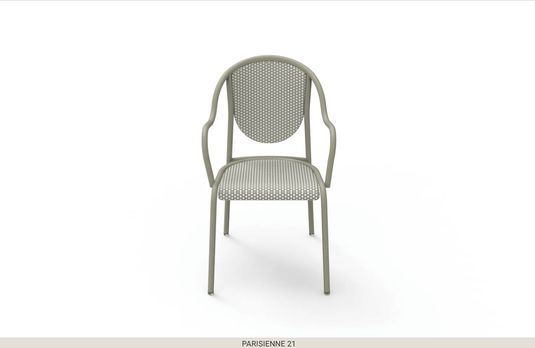 Parisienne 21 Chair Steel Chair - Custom Wood DesignsFermob Parisienne 21 steel bistro outdoor chair with curved back and slender legs, ideal for garden or patio seating.Fermob Metal Chair Outdoor24575202364343Green Gren