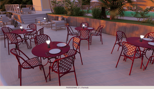 Parisienne 21 Chair Steel Chair - Custom Wood DesignsFermob Parisienne 21 steel outdoor bistro chair with curved back and slatted seat in black finish.Fermob Metal Chair Outdoor24575202364343Green Gren