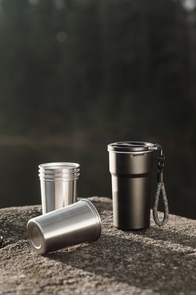 Load image into Gallery viewer, Parks RCS SS cup, 4 pcs, 250 ML - Custom Wood DesignsSet of four Vinga Parks RCS SS cups, 250 ML stainless steel drinkware with sleek design, ideal for beverages.DrinkwareV4320701Recycled Stainless steel,Polypropyleneblack
