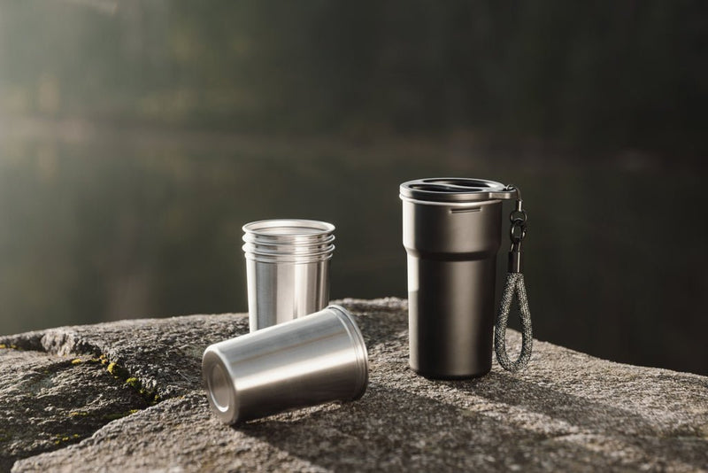 Load image into Gallery viewer, Parks RCS SS cup, 4 pcs, 250 ML - Custom Wood DesignsSet of four Vinga Parks RCS SS 250ml drinkware cups, stainless steel, with sleek design and durable construction.DrinkwareV4320701Recycled Stainless steel,Polypropyleneblack
