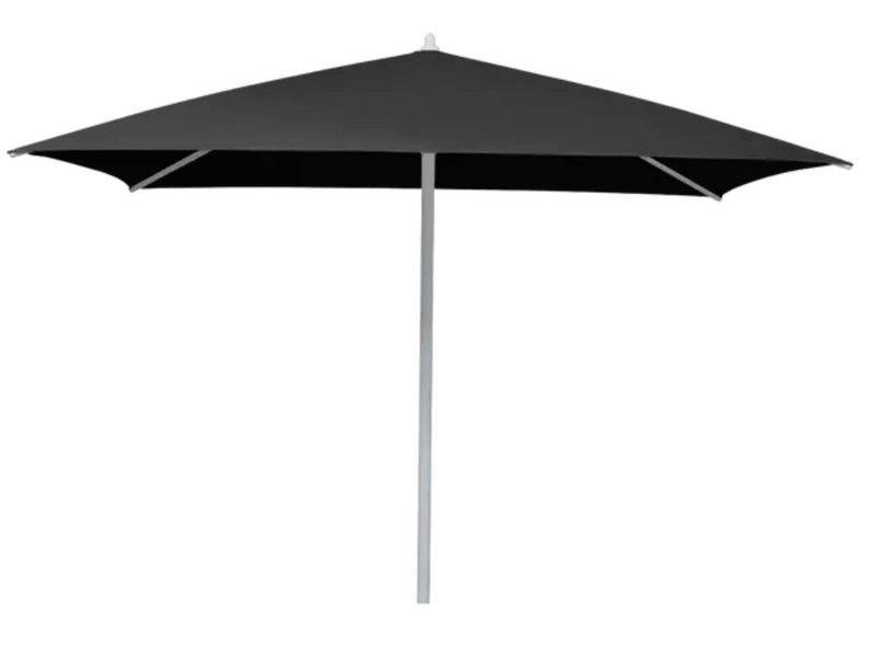 Load image into Gallery viewer, Black Fermob PAXI outdoor parasol with 200x200cm canopy and matching base, ideal for outdoor restaurant or hotel patio areas.

