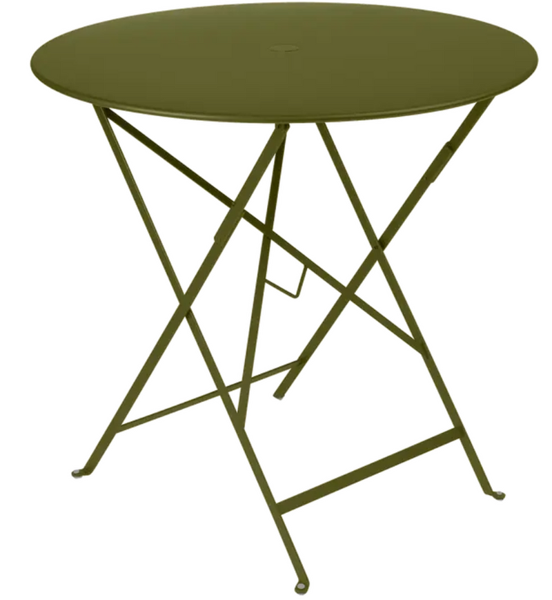 Load image into Gallery viewer, Fermob Pest Green round Bistro Table Ø77cm, outdoor Parisian-style folding metal table with a classic bistro design.
