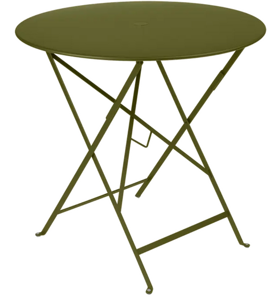 Fermob Pest Green round Bistro Table Ø77cm, outdoor Parisian-style folding metal table with a classic bistro design.