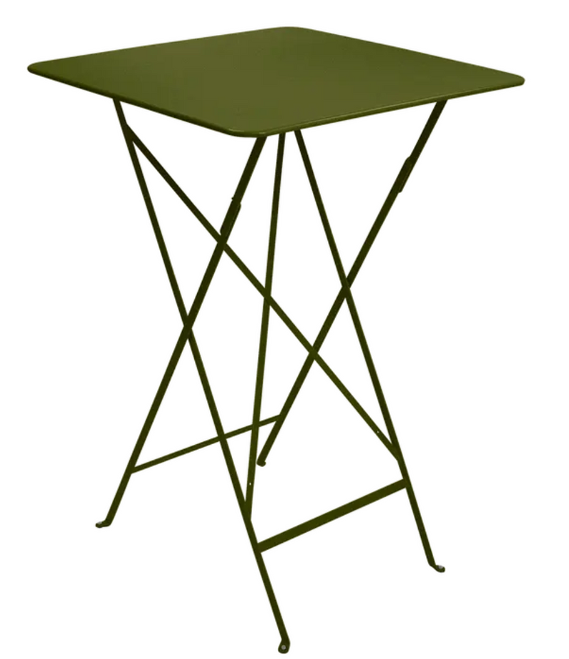 Load image into Gallery viewer, Pesto green Fermob Bistro high folding bar table, 71x71 cm, steel powder-coated outdoor foldable table for cafes and patios.
