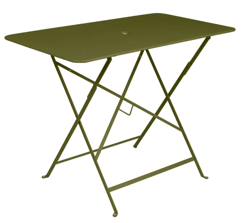 Load image into Gallery viewer, Pesto green Fermob metal foldable bistro table measuring 97x57 cm, outdoor UV-resistant powder-coated surface.
