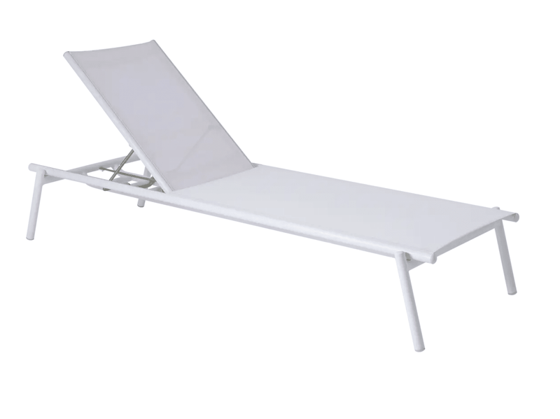 Load image into Gallery viewer, Pilotis V. Batyline® Sunlounger - Custom Wood DesignsWhite Fermob Pilotis V. Batyline® sunlounger with a sleek design, perfect for poolside or outdoor lounging.Sunlounger24575195600375Titanium Batyline
