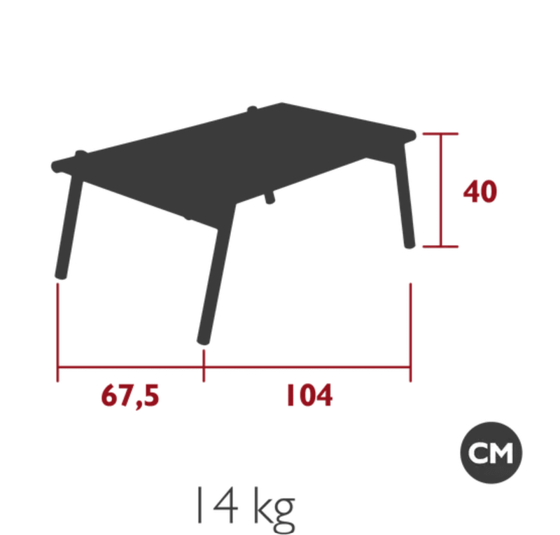 Load image into Gallery viewer, Fermob Pilotis V low teak and aluminum outdoor table measuring 104x67.5 cm with a modern, minimalist design.
