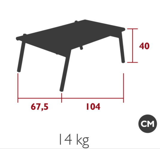 Fermob Pilotis V. low teak table with 104x67.5 cm rectangular surface, modern outdoor furniture design.