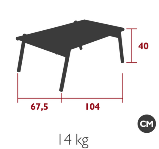 Fermob Pilotis V. low teak table with 104x67.5 cm rectangular surface, modern outdoor furniture design.