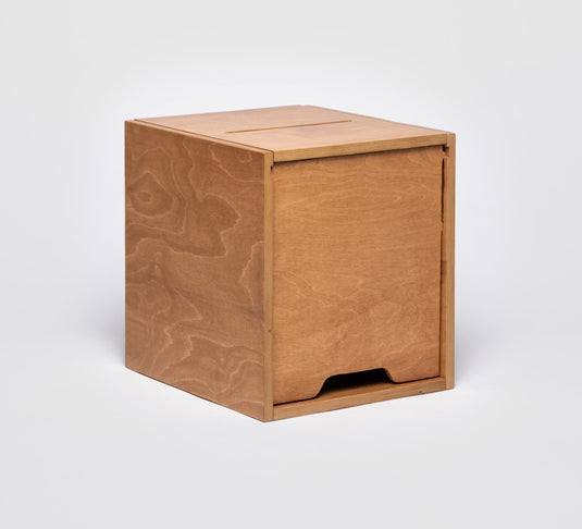 Oak-finish birch plywood small modular display unit