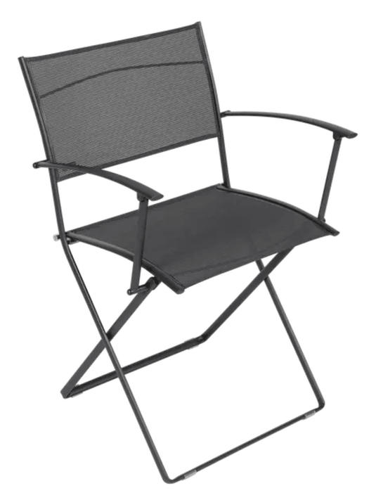 Fermob Plein Air Armchair folding chair in antracite, with a sleek, lightweight design and sturdy frame for outdoor seating.
