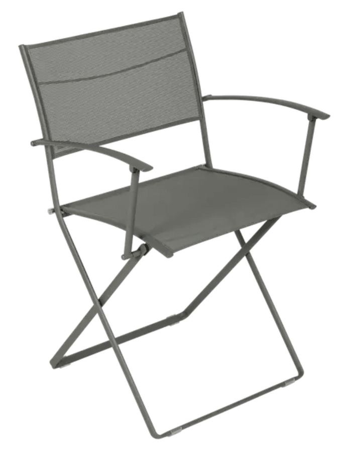 Load image into Gallery viewer, Fermob Plein Air Armchair folding chair in rosemary green, lightweight and stylish outdoor seating with a modern design.
