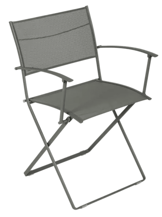 Fermob Plein Air Armchair folding chair in rosemary green, lightweight and stylish outdoor seating with a modern design.