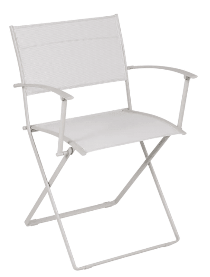 Load image into Gallery viewer, Fermob Plein Air Armchair OTF folding chair in Stereo Clay Grey with a lightweight, foldable design for outdoor seating.

