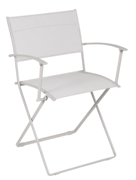 Fermob Plein Air Armchair OTF folding chair in Stereo Clay Grey with a lightweight, foldable design for outdoor seating.