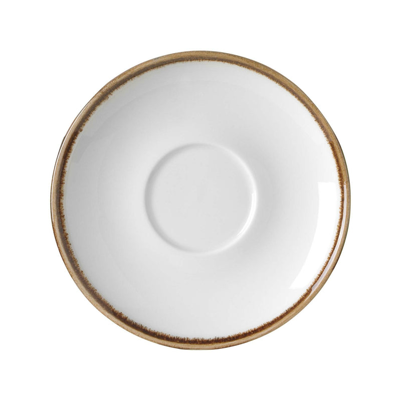 Load image into Gallery viewer, Vanilla-colored cup saucer for stackable cups, 140mm, by Fine Dine, featuring a smooth, round design suitable for elegant table settings.
