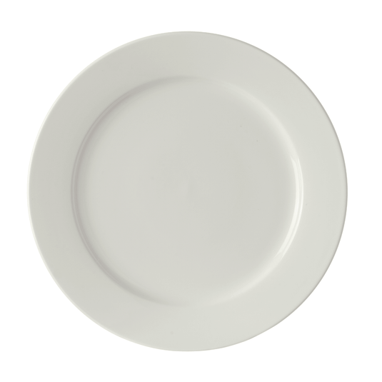 Fine Dine 300mm shallow flat plate with smooth, white ceramic surface, ideal for serving appetizers or desserts.