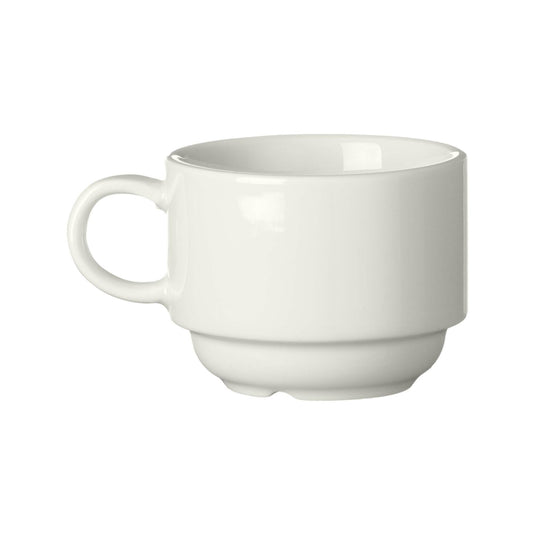 Stackable 80ml espresso cup by Fine Dine, showing a sleek ceramic design perfect for stacking and small coffee servings.