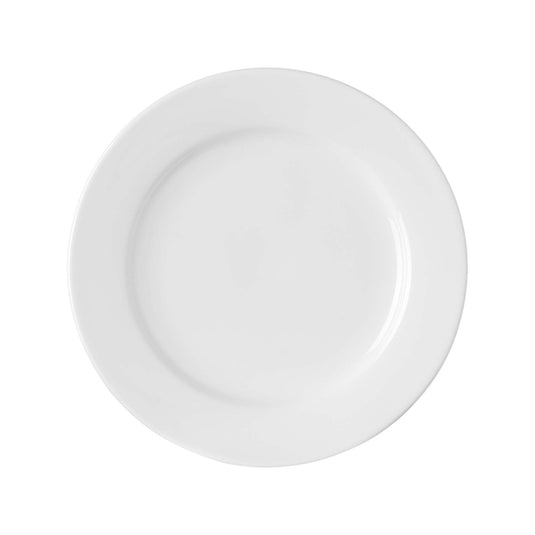 Fine Dine Pure Bianco 210mm flat plate showing smooth white ceramic surface and round shape on a plain background.